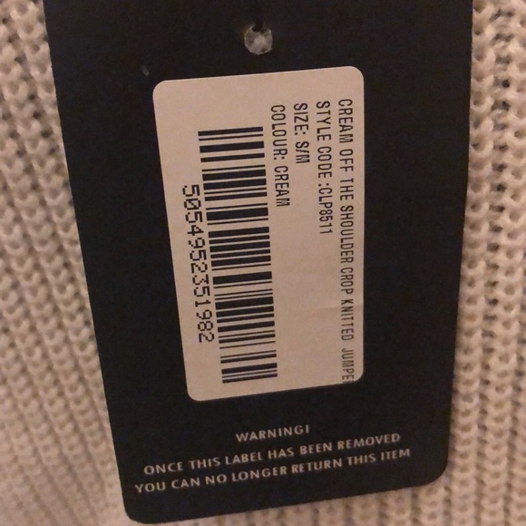 Cream off shoulder crop knitted sweater - Picture 3 of 5